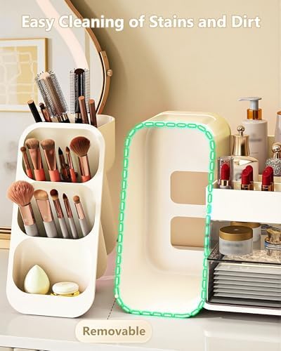 Anylady Large Capacity Makeup Organizer Countertop with Makeup Brush Holder for Vanity, Thickened Material, Bathroom Cou