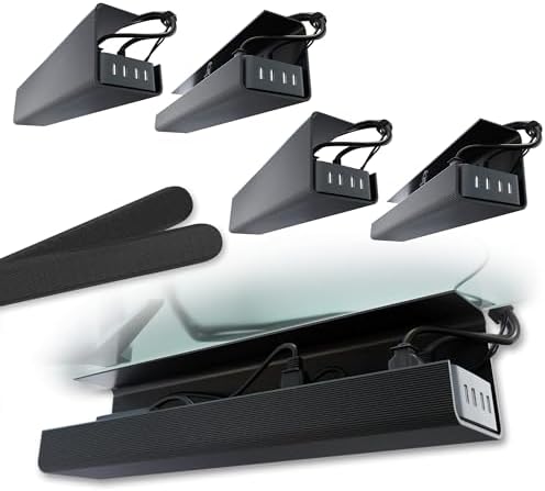 Scanfield Under Desk Cable Management Tray, No-Screw, 17-Inch, 4-Pack Black