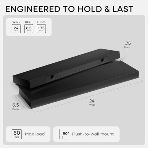 Homeforia 24 Inch Floating Shelves, High-End Solid Pine Wood, Set of 4
