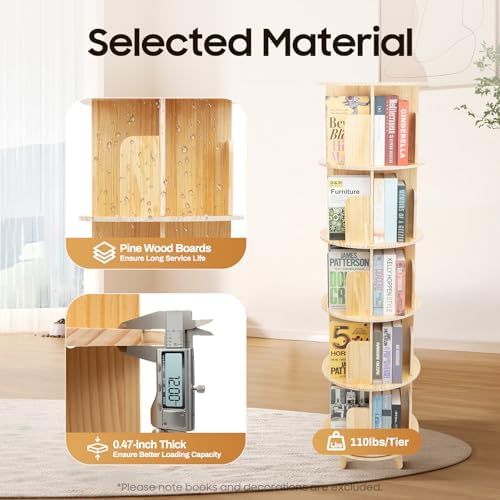 Rotating Bookshelf,Revolving Bookcase,Stackable Bookshelf Organizer, Swivel Bookcase Round Bookshelf, Book Shelf for Bed