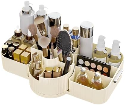 DASITON Large Makeup Brush Holder,Rotating Makeup Organizer,Vintage Striped Cosmetic Organizer,Makeup Storage Organizer 