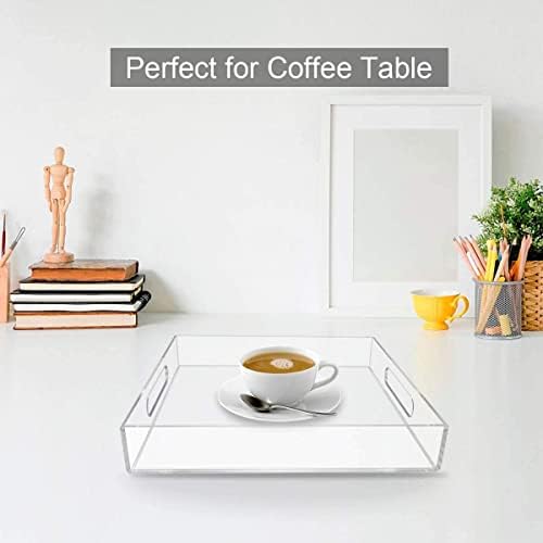 NIUBEE Acrylic Serving Tray 16x20 Inches -Spill Proof- Clear Decorative Tray Organiser for Ottoman Coffee Table Countert