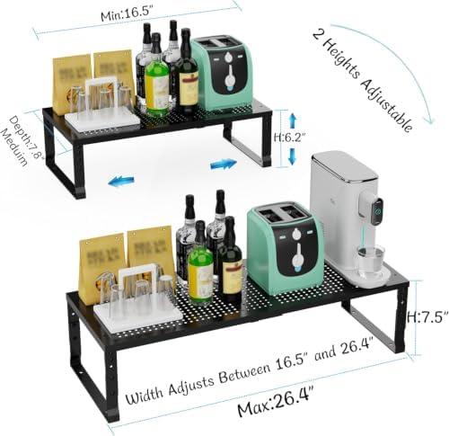Expandable Spice Rack & Kitchen Cabinet Organizer - Stackable, Adjustable Shelves for Cabinets, Countertops, Cupboards &
