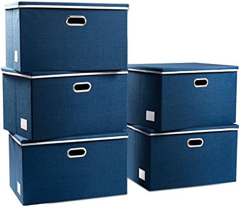 PRANDOM Extra Large Collapsible Storage Bins with Lids [5-Pack] Linen Fabric Foldable Storage Baskets Boxes Organizer Co