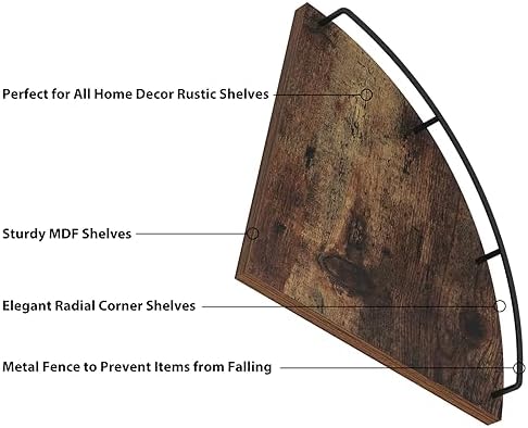 HORLIMER 3 Pack Floating Corner Shelf Wall Mount with Fence, Brown