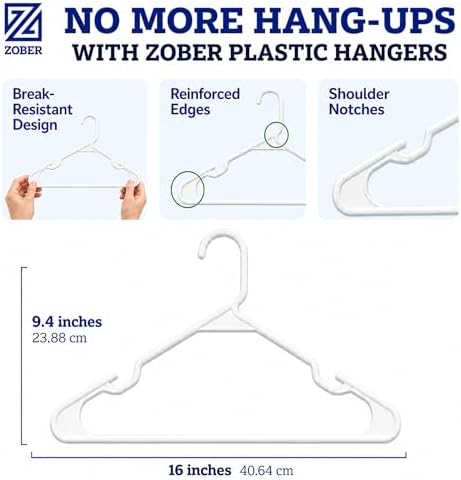 Clothes Hangers - White, Plastic Hangers 50 Pack for Shirts, Dresses, and Pants - Durable, Flexible Plastic Clothing Hangers