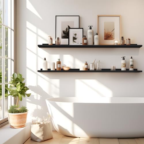 LaVie Home 35.4-Inch Black Floating Shelves for Wall Storage Set of 4 - Modern Minimalist Picture Ledge Shelf Wall Decor for Kitchen, Bedroom, Bathroom, and Living Room, Large Floating Shelves