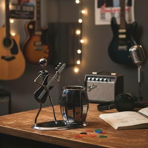 MyGift Guitar Pen Holder Desk Office Decor Gift For Men
