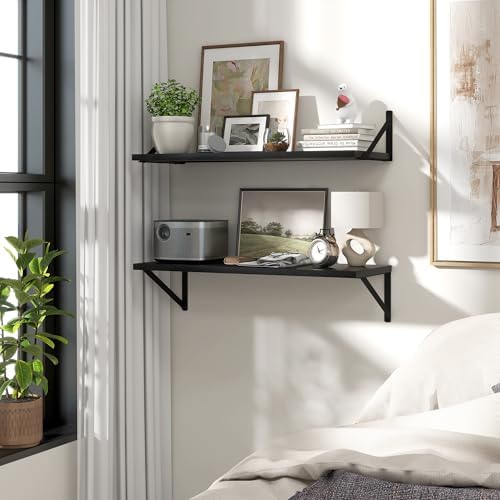 Marsmiles Deep Floating Shelves, 30'' x 12'' Black Wood Shelves Set of 2