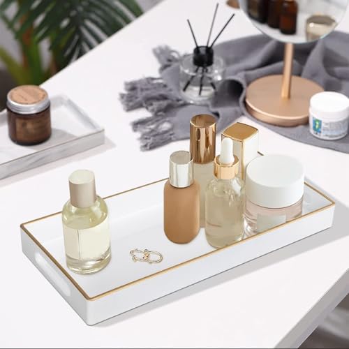 MAONAME White Bathroom Tray, Rectangular Toilet Tank Trays with Handles