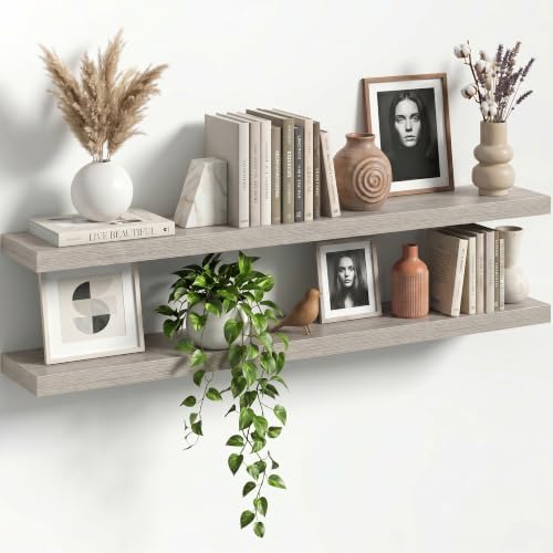 48" Floating Shelves for Wall, Set of 2, 8" Deep, 1.5" Thick, Gray