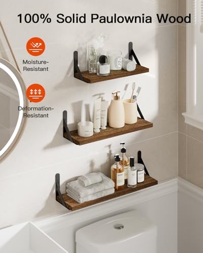 Amada Solid Paulownia Wood Wall Shelves, Medium Size, 6 Pcs, Brown