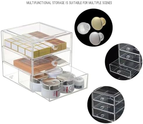 AJIODA Makeup Drawer Organizer Box with 3 Drawers, Acrylic Cosmetic Display Case Vanity Organizer Jewelry Storage Box St