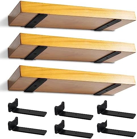 Floating Shelf Brackets Heavy Duty Industrial L Shelf Bracket 1/5 Inch Thick Premium Solid Steel Shelf Supports, Black R