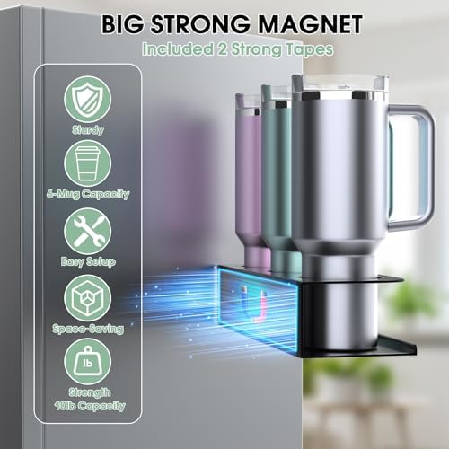 POLRAI 4 Pack Magnetic Cup Holder for Refrigerator, Water Bottle Organizer for Stanley and Tumbler, Accessory with Lid H