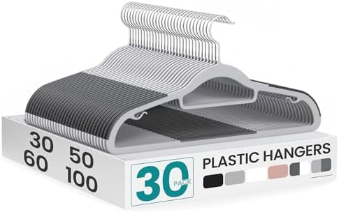 SONGMICS Pack of 30 Coat Hangers, Space-Saving Plastic Clothes Hangers