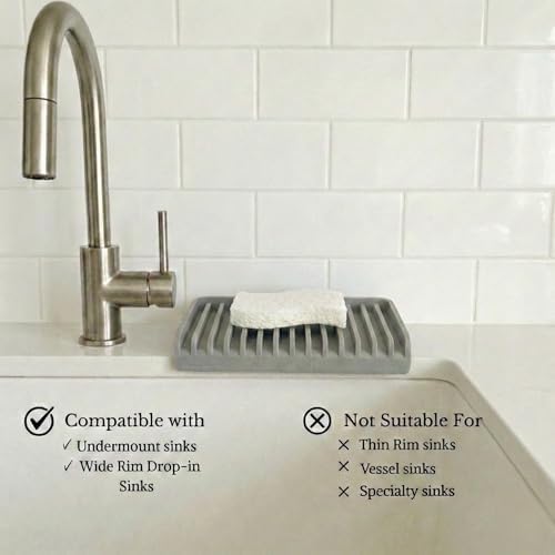 Effilogic Silicone Sponge Holder Self Draining Sink Organizer Faucet Mat for Kitchen Countertop Protector Large Grey