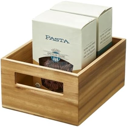 iDesign Acacia Wood Pantry Storage Bin with Handles