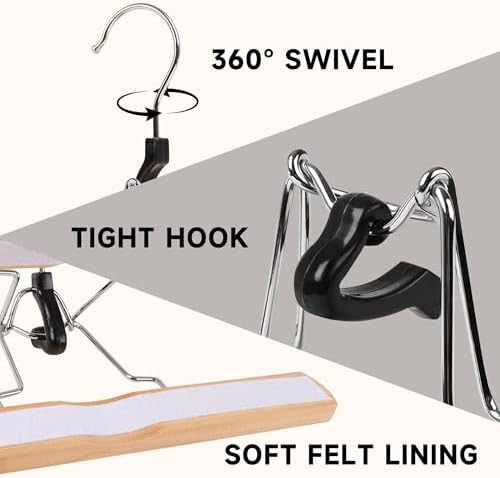 Wooden Non Slip Pants Hangers with Soft Felt Lining, 72-Pack, 12"