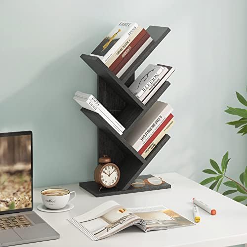Hoctieon 4 Tier Tree Bookshelf, 4 Shelf Bookcase, Free Standing Tree Bookcase, Display Floor Standing Shelf for Books, B