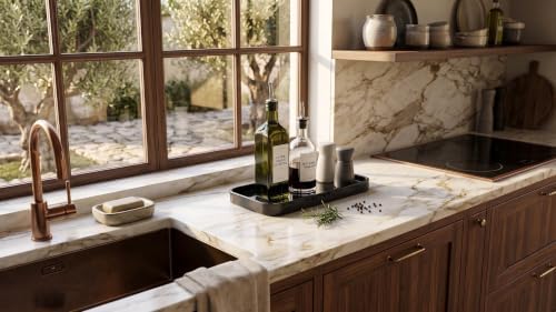 XL Rectangular Composite Granite Vanity Tray & Kitchen Organizer - Waterproof Stone Stand, 11.6" x 6.3" (Black, Extra La