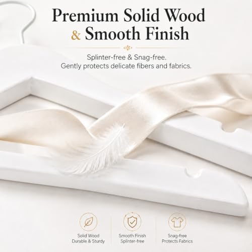 LemonRoad 20 Pcs 14'' White Wooden Hangers Juniors, Shoulder Notches