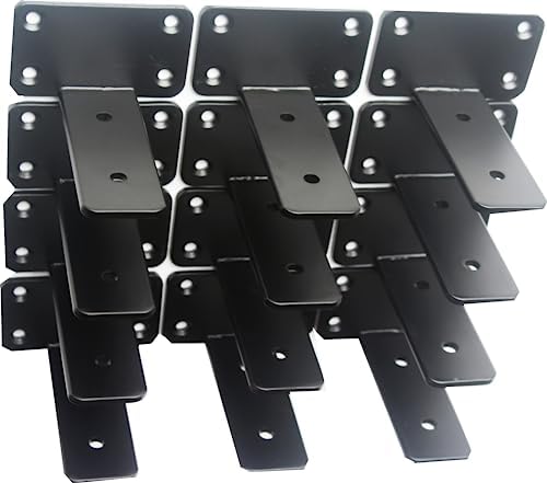 12 Pack - 4 inch Black Hidden L Shelf Bracket (1/5 Inch Thicked) Iron Floating Shelf Brackets Rustic Industrial Metal Br