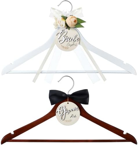 FillTouch 2 Pack Bride and Groom Wedding Hanger, Brown, White, Flower