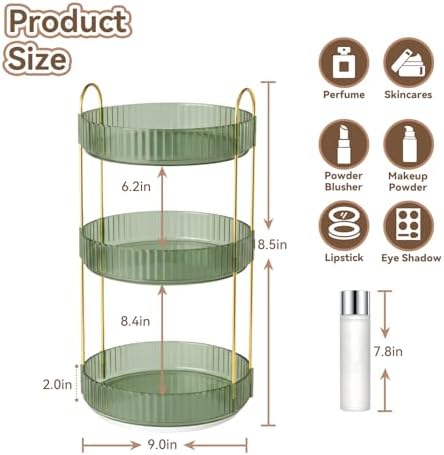 360° Rotating Makeup Organizer for Vanity, 3 Tier Perfume Organizers, Green
