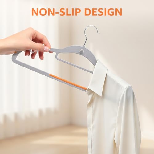 Yolife Cascading Plastic Clothes Hangers 10 Pack with Inner Hook for Vertical Storage, Slim Space Saving Hangers with Non-Slip Pads, 360° Swivel Metal Hook, Versatile, Gray & Orange