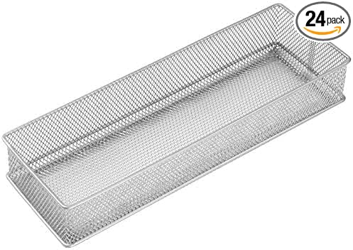 YBM HOME Silver Mesh Drawer Cabinet and or Shelf Organizer Bins, School Supply Holder Office Desktop Organizer Basket (24, 4x12x2 inch)
