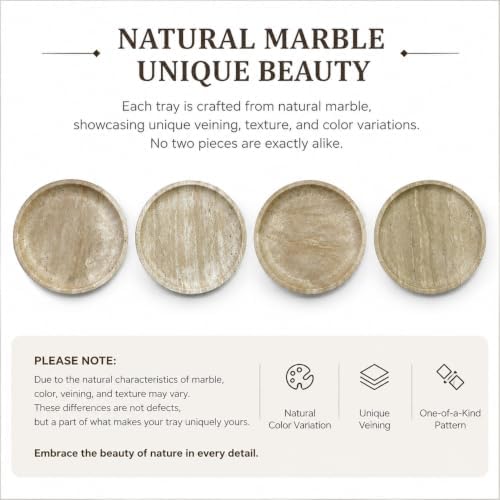 Vanity Tray for Bathroom, Dresser, Counter, Home Decor 10.24” D x 1.18”H Travertine Round Decorative Tray for Candles, P