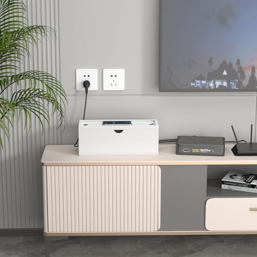 Bamboo Cable Management Box, Large Cord Organizer Box Cable Box to Hide Wires & Power Strips for Desktop Storage Cord Ho