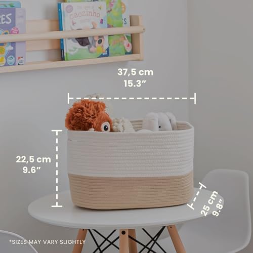 OrganiHaus Cotton Rope Basket for Shelf Storage, 15x9x10