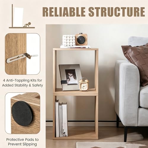 2 Stackable Cubes Bookcase, Wooden Cubby Storage Organizer