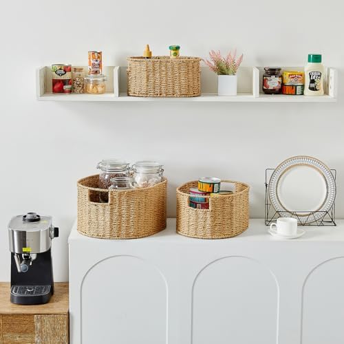 Vagusicc Wicker Storage Basket, Set of 3 Hand-woven Storage Baskets for Organizing, Round Large Wicker Baskets for Stora