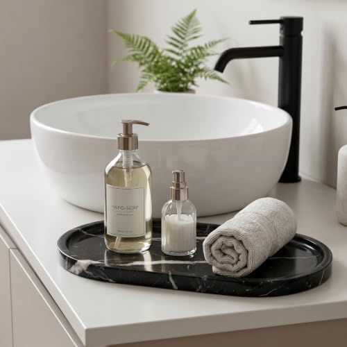 YKAJO Nero Marquina Oval Marble Tray, 11.8x5.9 Vanity Perfume Organizer