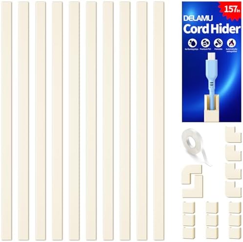 Delamu 157in Cord Covers for Wires on Wall, Cord Hider for 1 Cord, Paintable Cable Hider, Cable Management Wire Covers f
