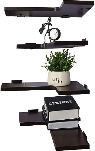 YYWUOJJ Corner Shelf Wall Mounted, Corner Floating Shelves for Wall, Set of 4 Dark Brown