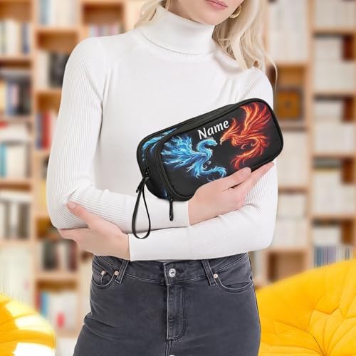 Custom Dragon Phoenix Pencil Case Box Boys Girls Personalized Name Large Pencil Pouch Stationery Pen Bag Organizer for Kids Adults School Office