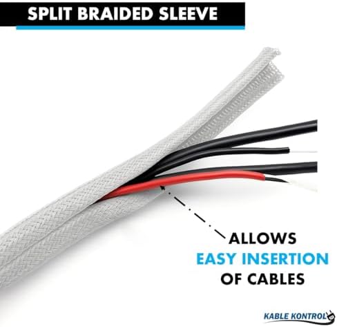 Kable Kontrol Braided Cable Sleeve Split Wrap 1/4” 10 Ft – Platinum Gray