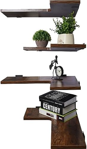 YYWUOJJ 22 Inch Corner Shelf Wall Mounted, Corner Floating Shelves for Wall, Set of 4 Brown