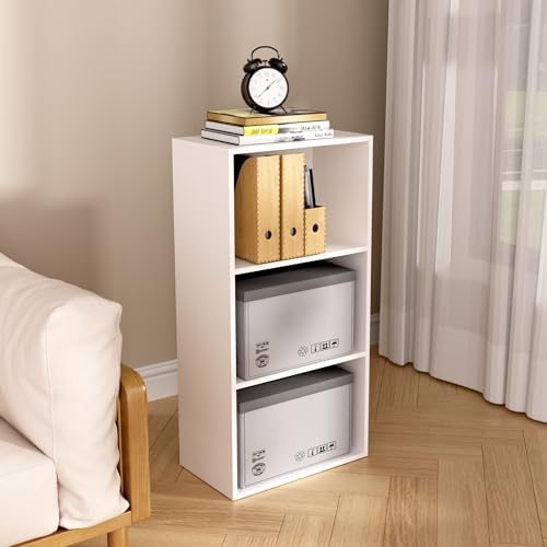 Wooden 3 Cube Storage Organizer, 3 Tier Low Bookcase Freestanding Storage Display Organizer,Versatile Cubes Shelf and Cu
