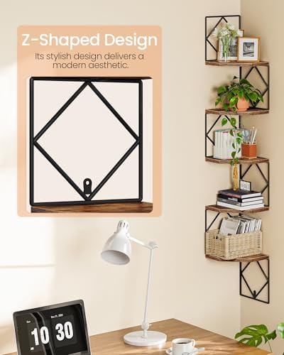 CHOEZON 5-Tier Corner Shelf, Floating Shelf, Wall-Mounted Storage Shelf, Wall Decor, Narrow Corner Bookshelf, for Living