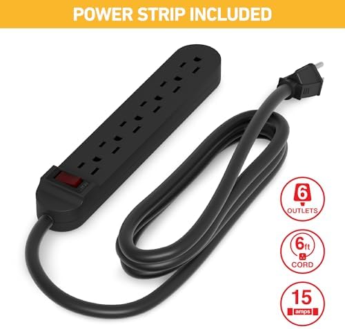 D-Line Cable Management Box with 6 AC Outlet 6ft Power Strip, Hide Extension Cords and Excess Wire Clutter, 12.75in (L) 