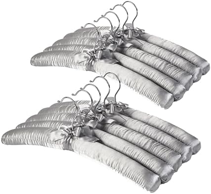 Grey Satin Padded Sweater Hangers 10 Pack, Blouse Hanger with Thick & Soft Foam for Bridal Wedding Dress Lingerie, Smoot