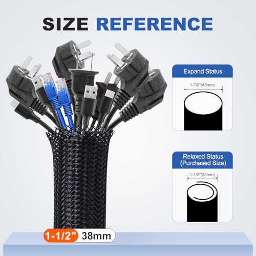 1-1/2 Inch 16ft Cable Management Loom Sleeve Cord Protector Wire Wrap Cover