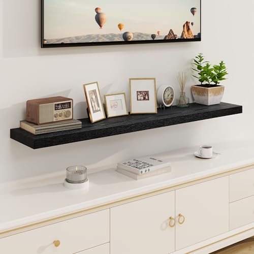 Fun Memories Deep Black Floating Shelves, 8 Inch Deep Floating Shelf for Wall, Rustic Black Wall Shelves 55 Inch Long, L