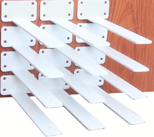 12 Pack - 9 inch White Hidden L Shelf Bracket (1/5 Inch Thicked) Iron Floating Shelf Brackets Rustic Industrial Metal Br
