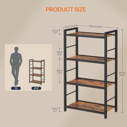 HOOBRO 4-Tier Bookshelf, Standing Tall Bookcase, Vertical Storage Shelf